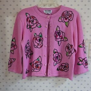 Pink Rose Embellished Cardigan